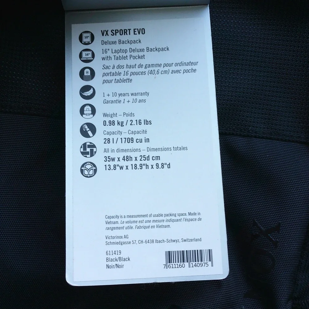 Victorinox Sporty Chic LinkedIn Laptop Travel Gear VX Sport Evo Backpack Black